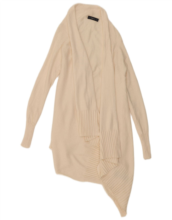 Zara Damen-Strickjacke, übergroß, lang geschnitten, offen, Gr. 10, Größe S, Beige