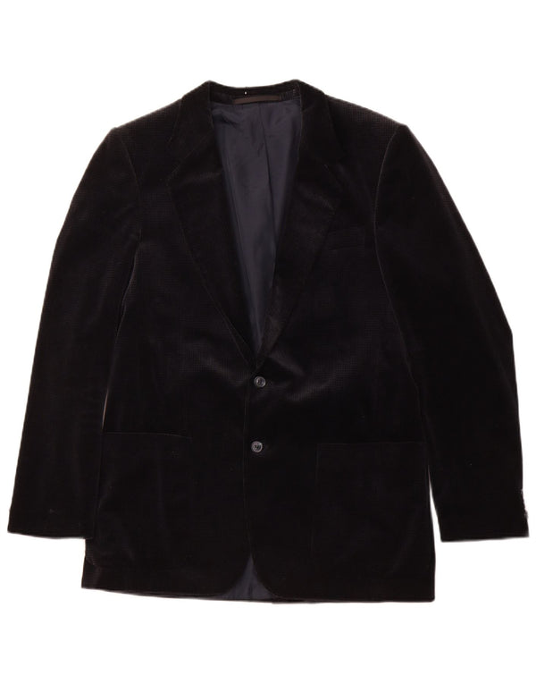 Vintage Mens Velvet Blazer Jacket UK 36 Small Navy Blue Houndstooth Cotton