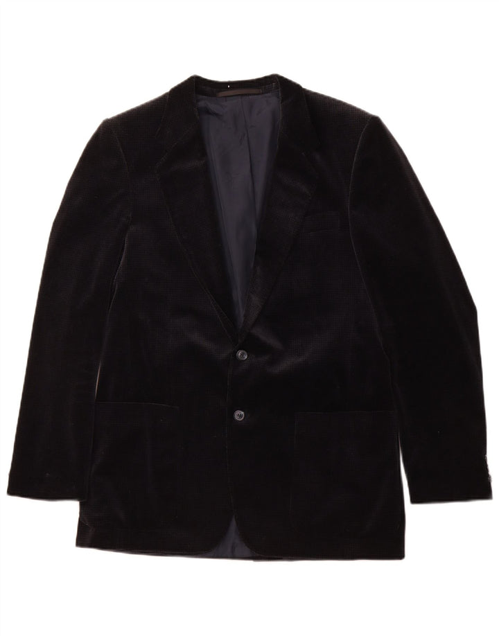 Vintage Herren Samt Blazer Jacke UK 36 Kleine marineblaue Hahnentritt-Baumwolle