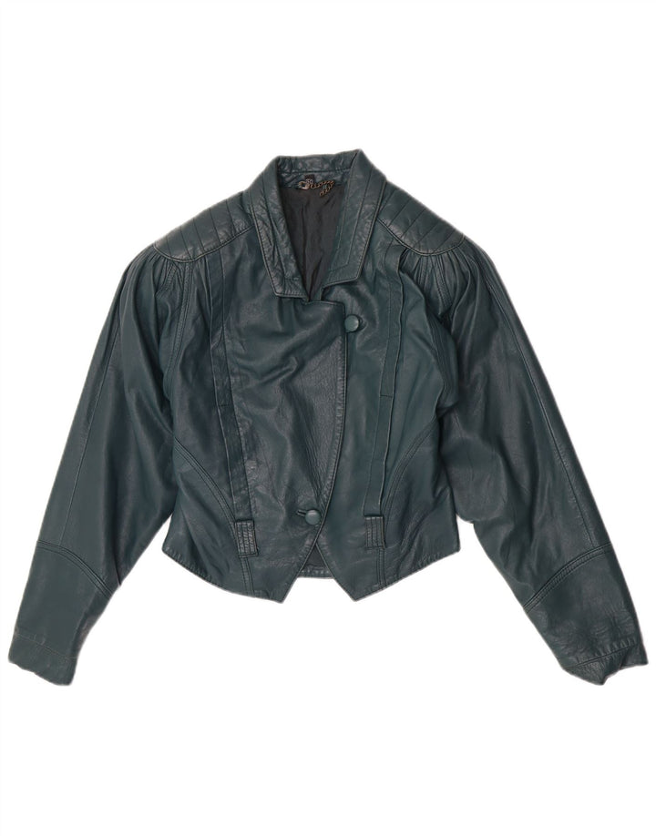 Vintage Damen Crop Lederjacke EU 36 Kleines grünes Leder