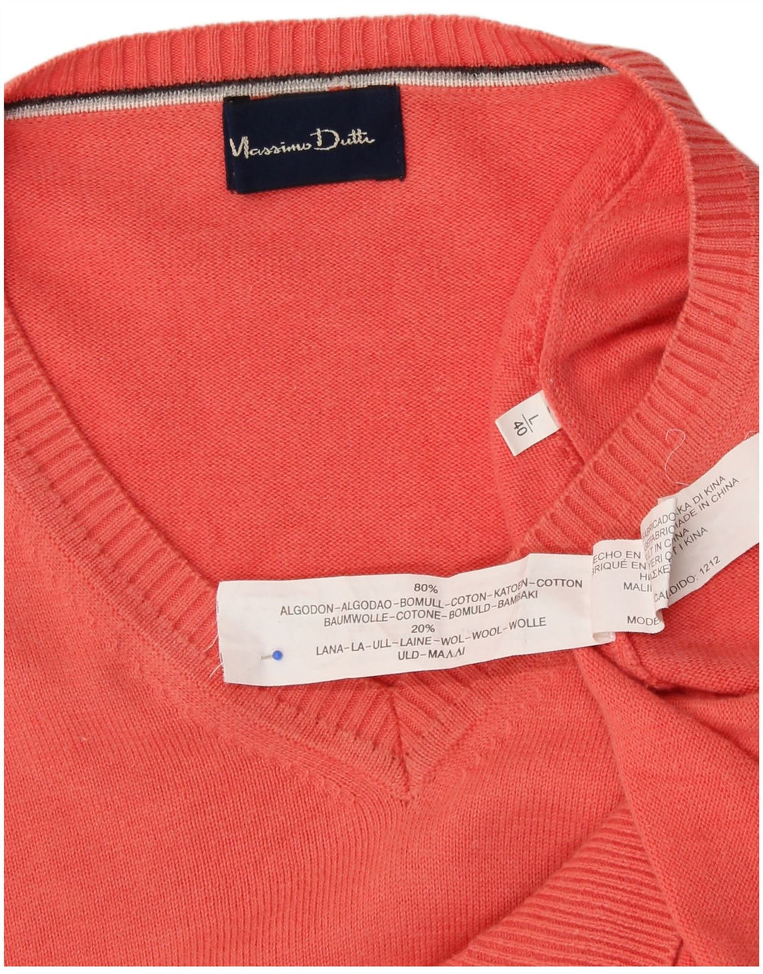 MASSIMO DUTTI Herren-Pullover mit V-Ausschnitt, groß, rosa Baumwolle