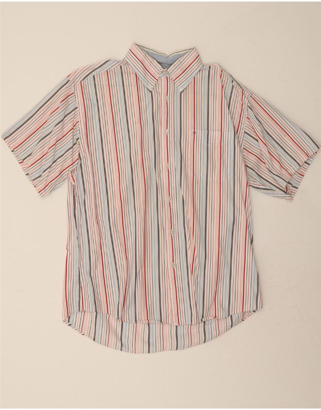 TOMMY HILFIGER Mens Short Sleeve Shirt Large Multicoloured Striped 80s Vintage Tommy Hilfiger and Second-Hand Tommy Hilfiger from Messina Hembry 
