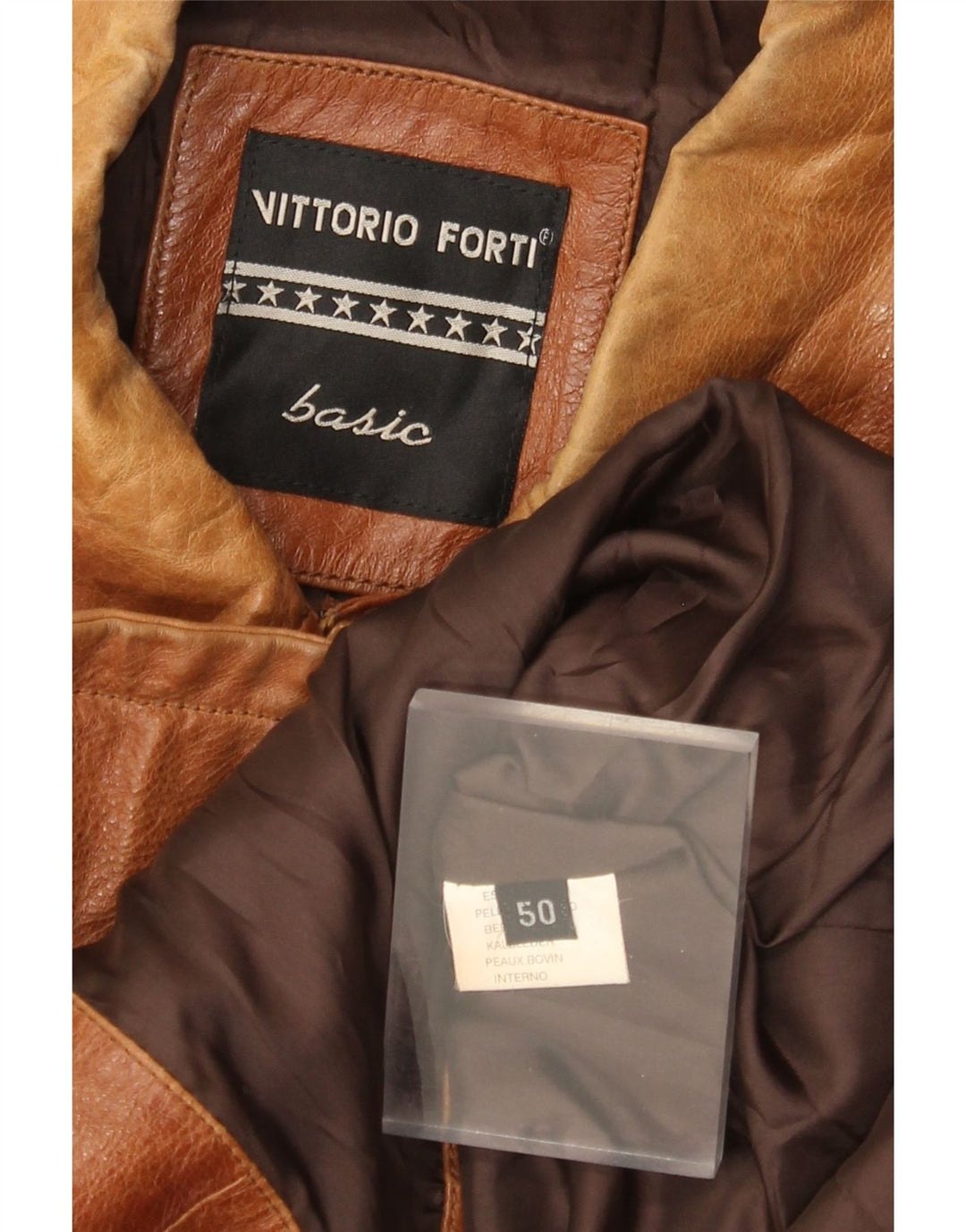 Vittorio Forti Herren Basic Lederjacke IT 50 Großes braunes Leder