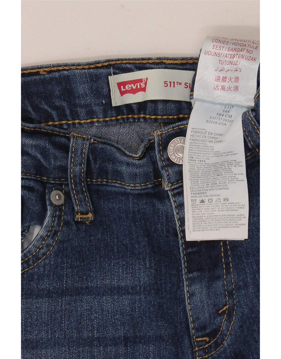 LEVI'S Jungen 511 Slim Jeans 13–14 Jahre W28 L30 Blaue Baumwolle