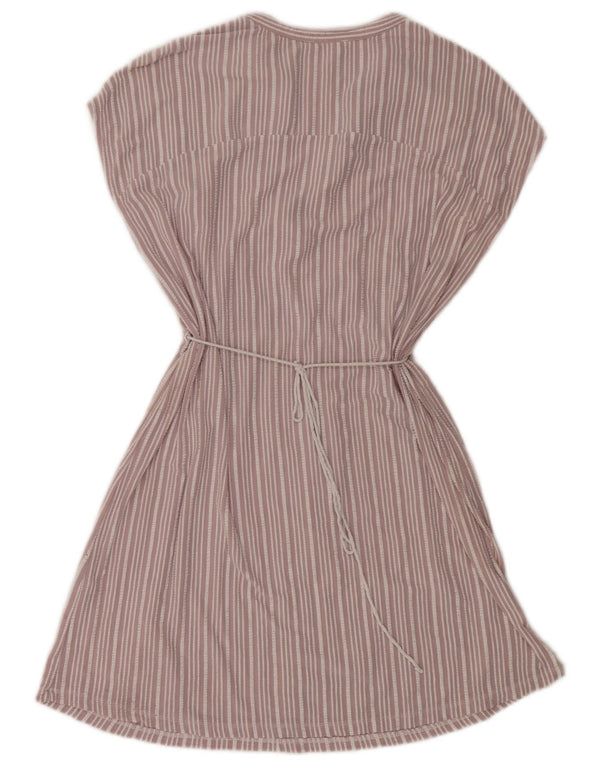 Zara Damen A-Linien-Kleid UK 14 Mittelrosa gestreifte Viskose