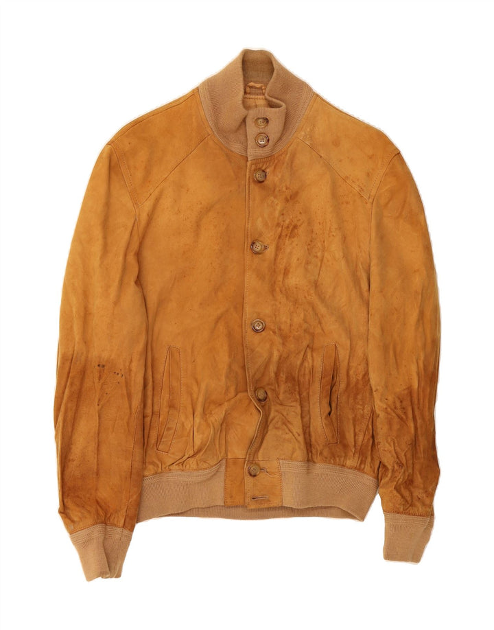 VINTAGE Mens Suede Bomber Jacket UK 38 Medium Brown Vintage Vintage and Second-Hand Vintage from Messina Hembry 