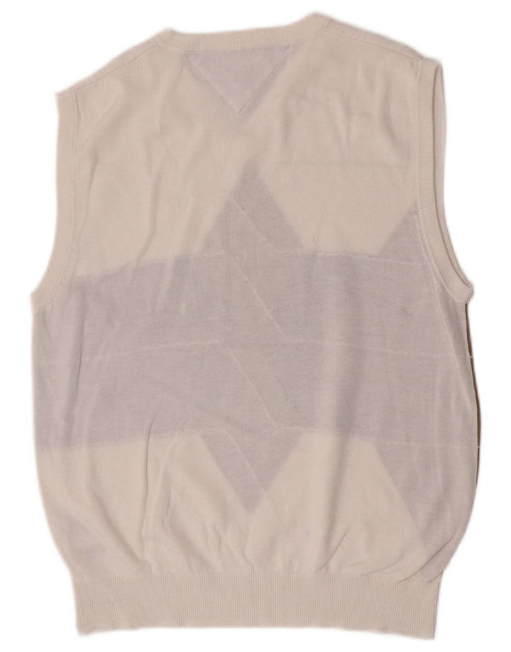 Tommy Hilfiger Herren-Weste-Tanktop, mittelweiße Argyle-/Diamant-Baumwolle