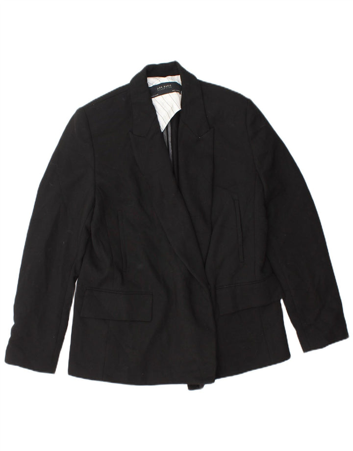 Zara Damen Blazer Jacke UK 14 Medium Schwarz Polyester