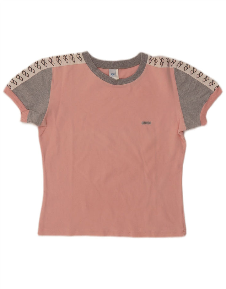 ARENA Damen Crop Graphic T-Shirt Top UK 14 Mittelrosa Colourblock-Baumwolle