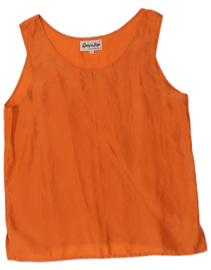 Vintage Damen Weste Top UK 14 Medium Orange Seide