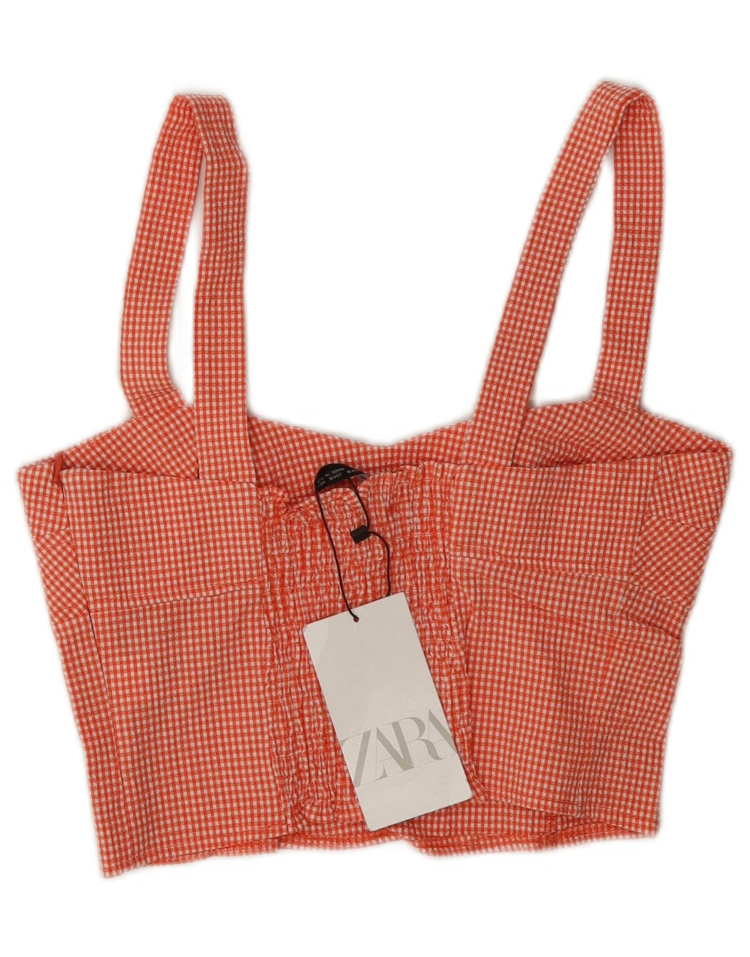 Ärmelloses Crop-Top für Damen von Zara, UK-Größe 8, aus Baumwolle mit rotem Gingham-Karomuster