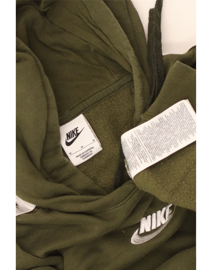 NIKE Womens Graphic Hoodie Pullover UK 14 Medium Khaki Colourblock Baumwolle