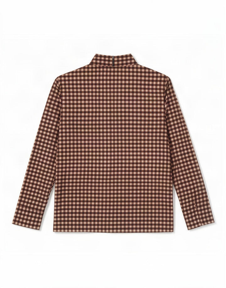 Cos Langarm-Blusenoberteil für Damen, UK 12, mittelbraun, Gingham-Baumwolle