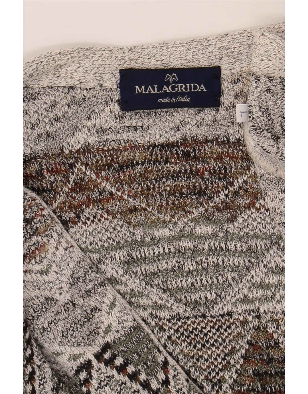 MALAGRIDA Mens Cardigan Sweater Large Grey Fair Isle Vintage Malagrida and Second-Hand Malagrida from Messina Hembry 