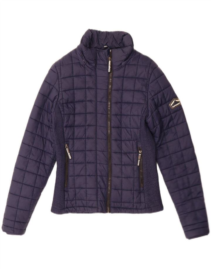 SUPERDRY Damen Wattierte Jacke UK 12 Medium Marineblau Nylon