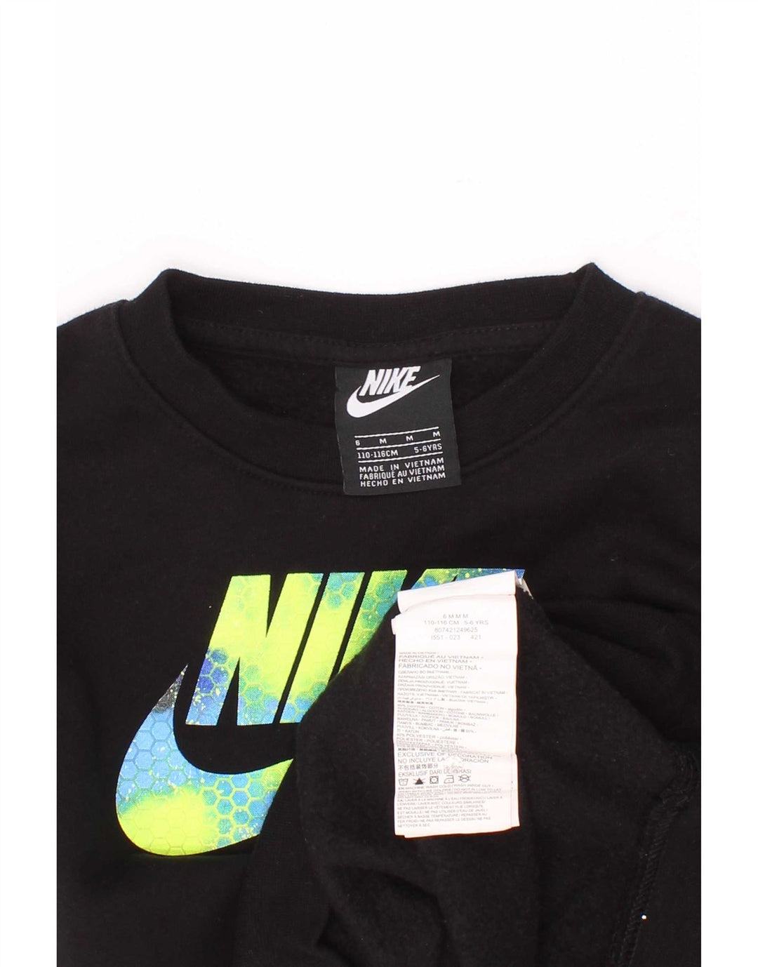 Nike Jungen-Sweatshirt mit Grafik, mittelgroß, schwarze Baumwolle, 5–6 Jahre