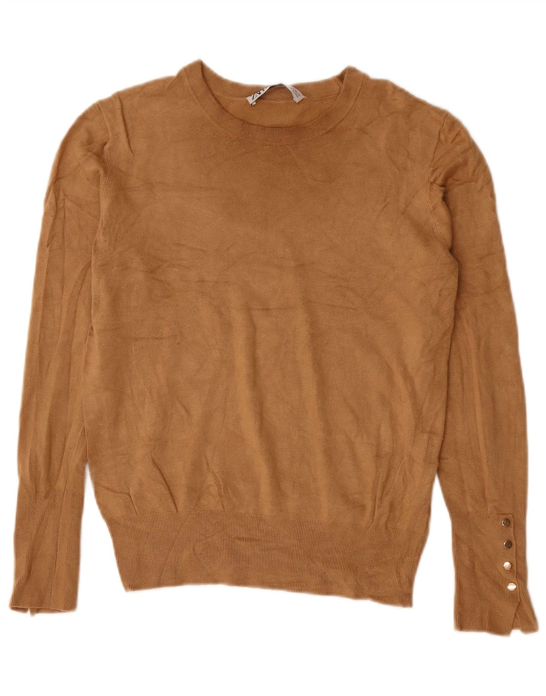 ZARA Damen-Pullover mit U-Boot-Ausschnitt, UK 12, mittelbraune Viskose