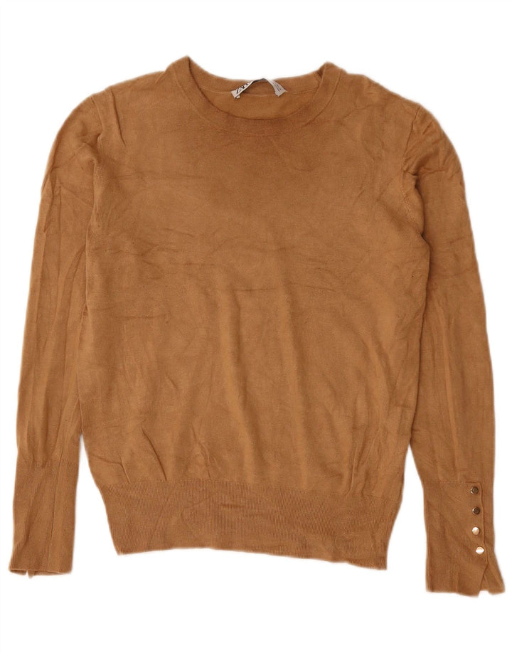 ZARA Damen-Pullover mit U-Boot-Ausschnitt, UK 12, mittelbraune Viskose
