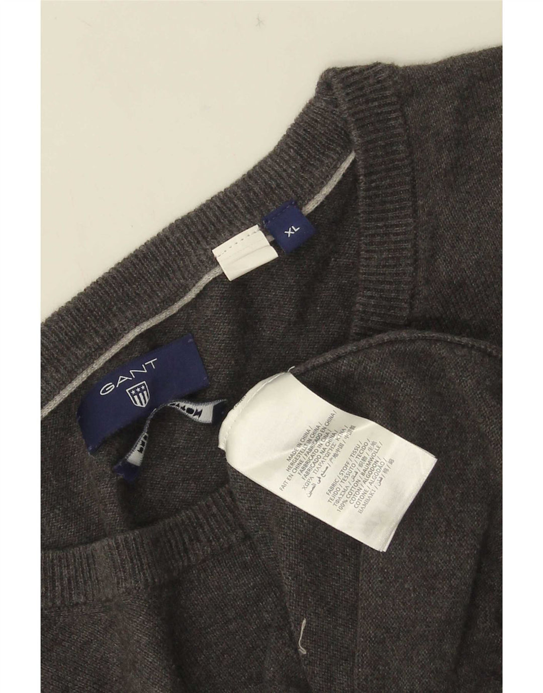 Gant Herren-Pullover mit Rundhalsausschnitt, XL, graue Baumwolle