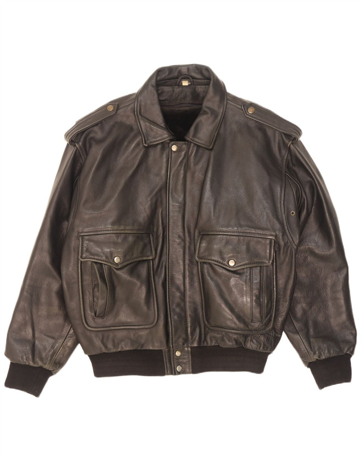 Vintage Herren Militärlederjacke UK 42 XL Schwarz