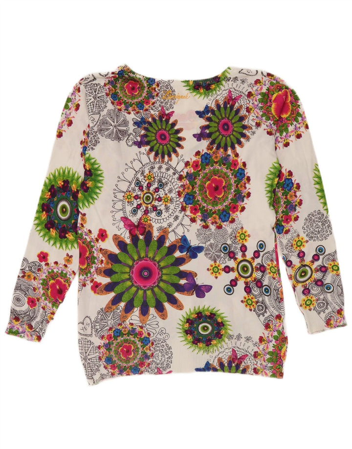 Desigual Damen-Pullover mit V-Ausschnitt, Gr. 14, mittelgroß, mehrfarbig, Blumenmuster