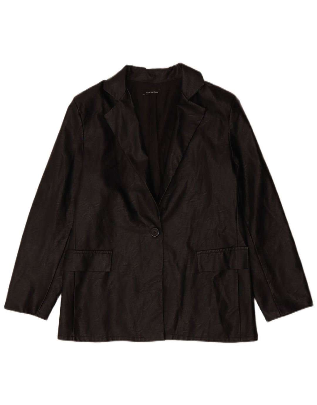 VINTAGE Damen 1-Knopf-Blazer aus Kunstleder, UK 12, Mittelschwarz