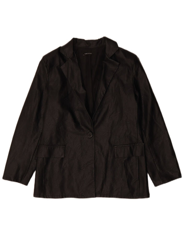 VINTAGE Damen 1-Knopf-Blazer aus Kunstleder, UK 12, Mittelschwarz