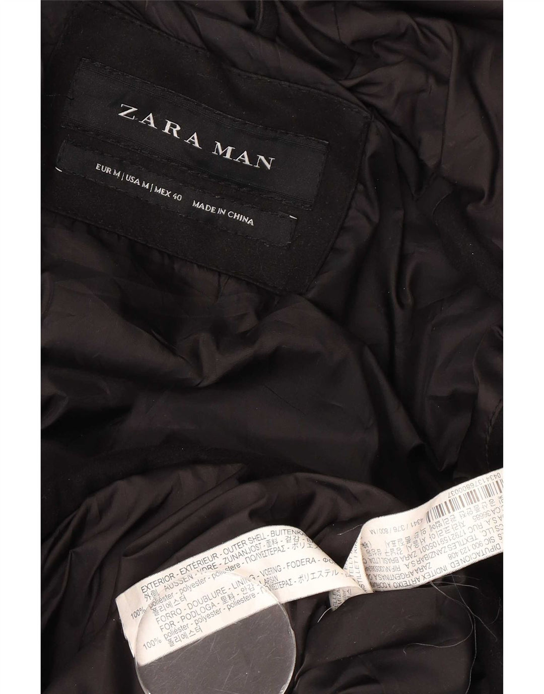 Zara Herren-Jacke mit Kapuze, gepolstert, UK 38, Mittelschwarz, Polyester