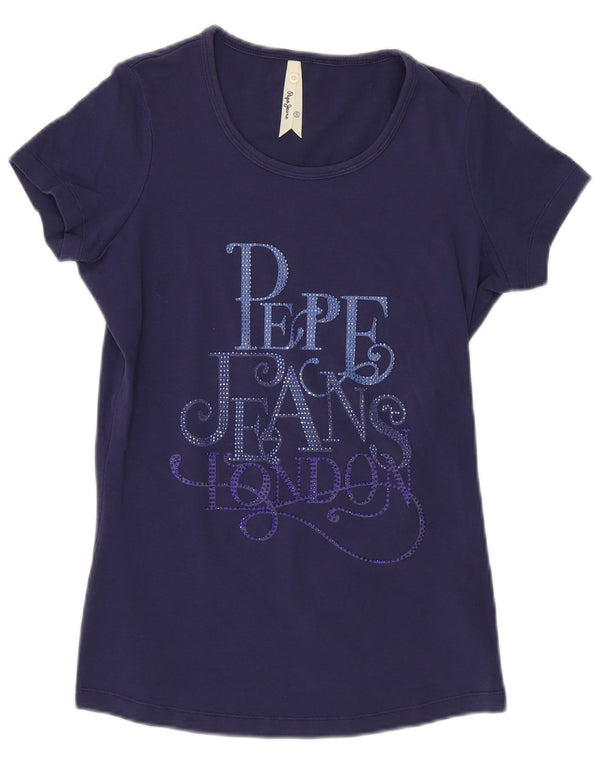 PEPE Jeans Grafik-T-Shirt für Damen, UK 10, Größe S, Marineblau, Baumwolle