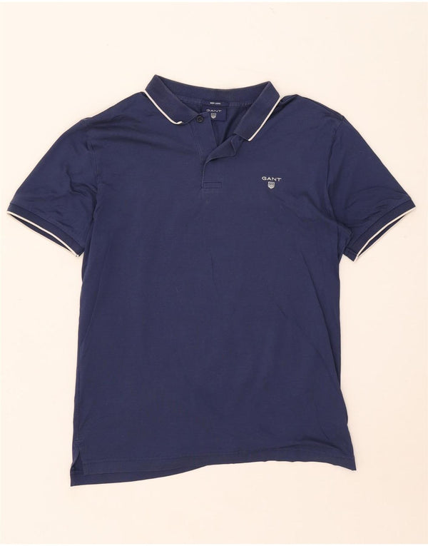 Gant Herren-Poloshirt aus mittelblauer, gestreifter Baumwolle