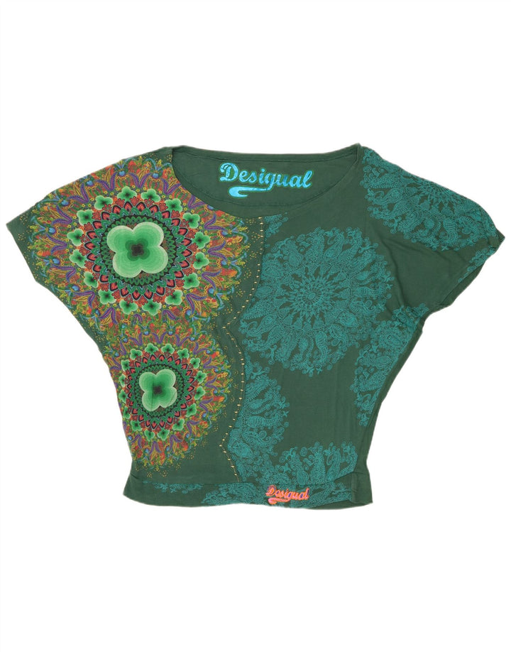 Desigual Damen Übergroßes grafisches Fledermausblusen-Top, UK 14, Mittelgrün