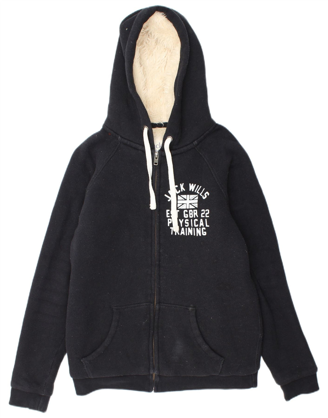 JACK WILLS Damen Graphic Sherpa Zip Hoodie Pullover UK 10 Small Schwarz