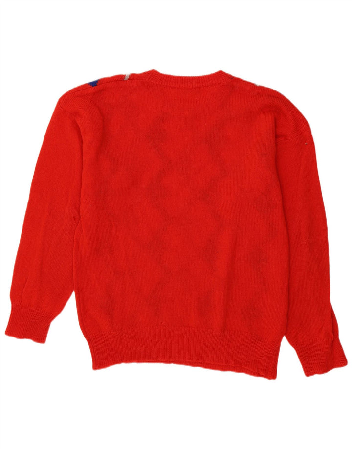 Vintage Herren Pullover mit Rundhalsausschnitt, groß, rot, Argyle/Diamant