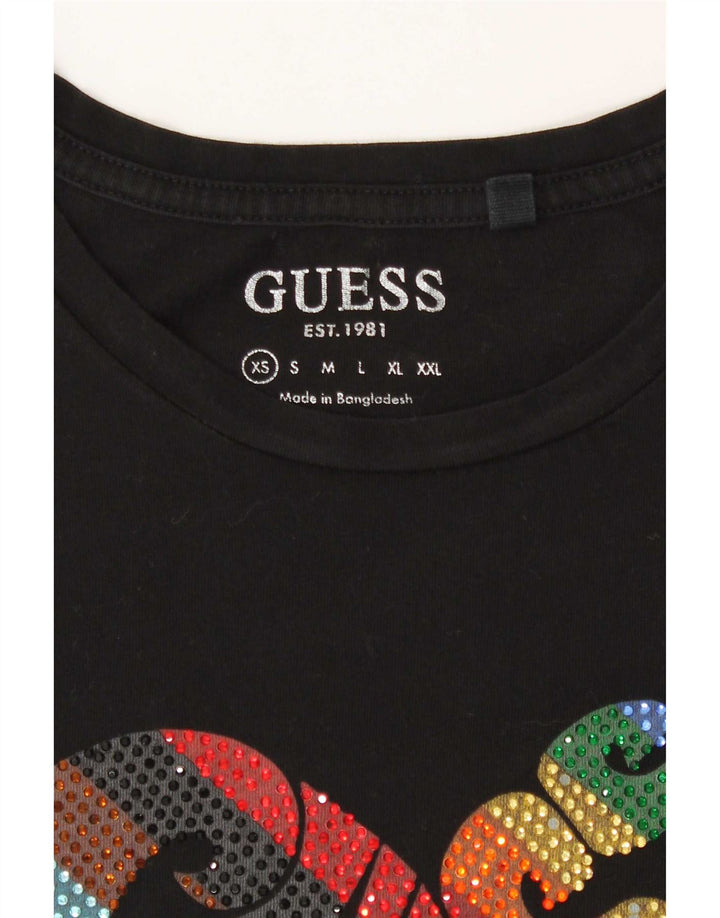 Guess Damen Übergroßes Grafik-T-Shirt-Oberteil UK 6 XS Schwarz