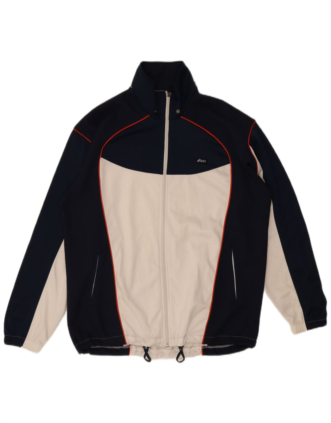 Asics Herren-Trainingsanzug-Top-Jacke, großes marineblaues Farbblock-Polyester