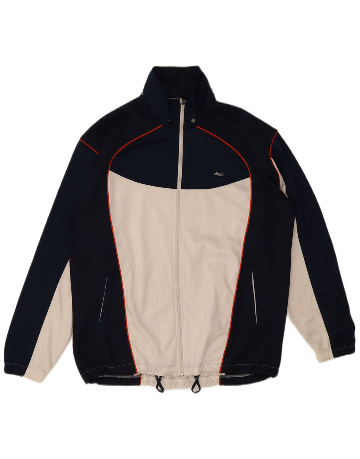 Asics Herren-Trainingsanzug-Top-Jacke, großes marineblaues Farbblock-Polyester