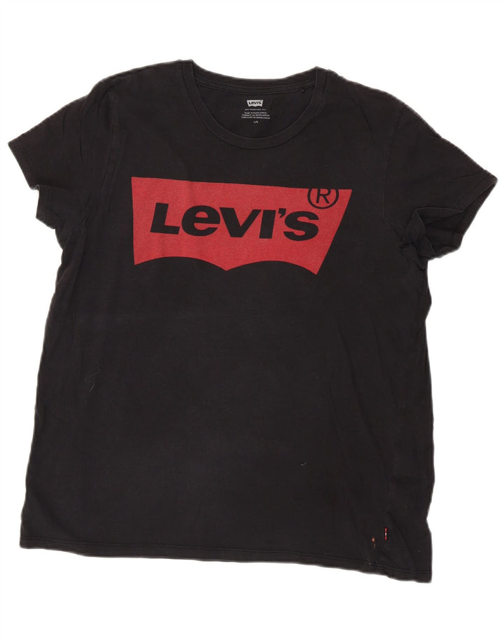 LEVI'S Damen Grafik-T-Shirt-Oberteil UK 16 Large Schwarz Baumwolle