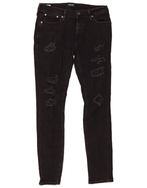 Jack & Jones Herren Distressed Skinny Jeans W32 L32 Schwarze Baumwolle