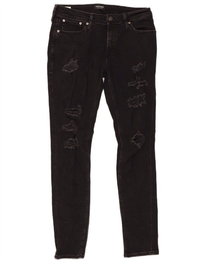 Jack & Jones Herren Distressed Skinny Jeans W32 L32 Schwarze Baumwolle