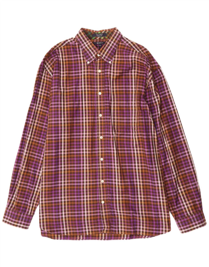 Gant Herren-Hemd mit normaler Passform, XL, lila Gingham-Baumwolle