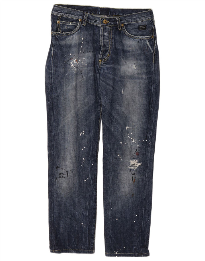 ROY ROGERS Womens Distressed Straight Jeans W33 L28 Blue Cotton