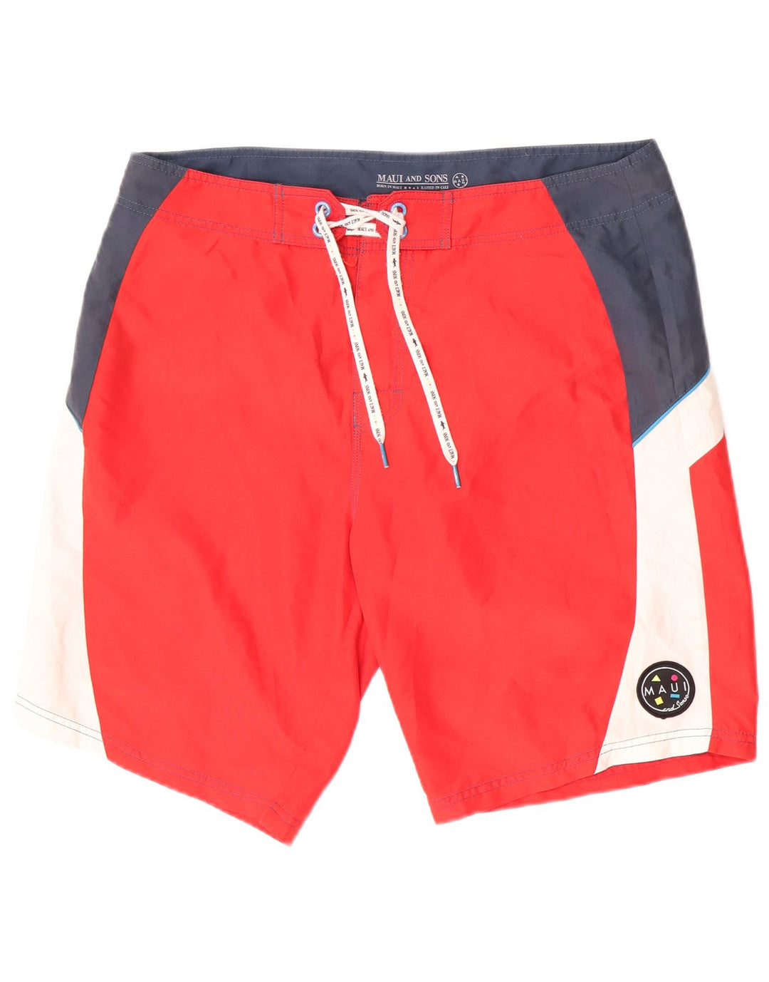 Maui and Sons Herren-Badeshorts XL, rotes Farbblock-Polyester