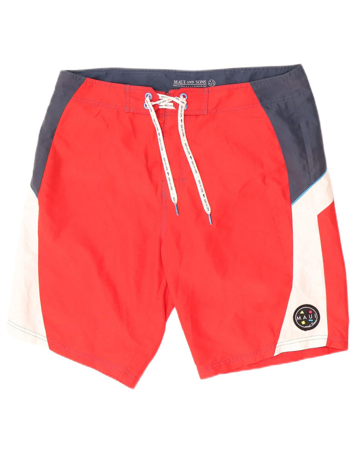 Maui and Sons Herren-Badeshorts XL, rotes Farbblock-Polyester