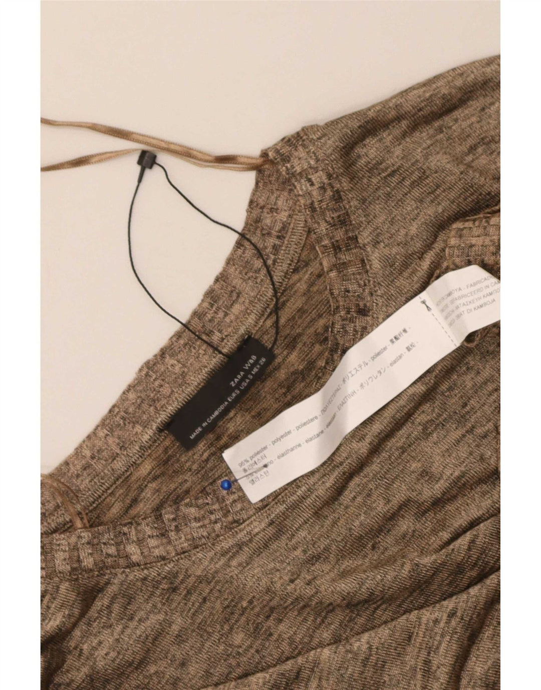 Zara Damen Top Langarm UK 10 Small Beige geflecktes Polyester