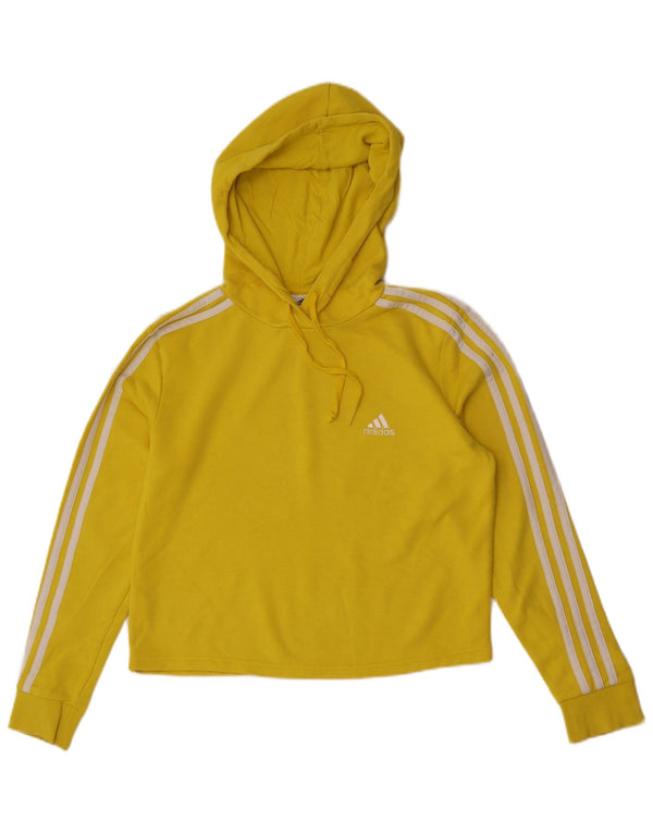 Adidas Damen Crop Hoodie Pullover UK 12/14 Mittelgelbe Baumwolle