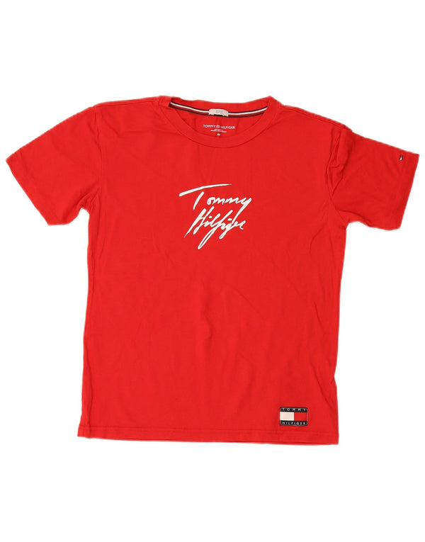 Tommy Hilfiger Damen Grafik-T-Shirt-Oberteil UK 6 XS Rote Baumwolle