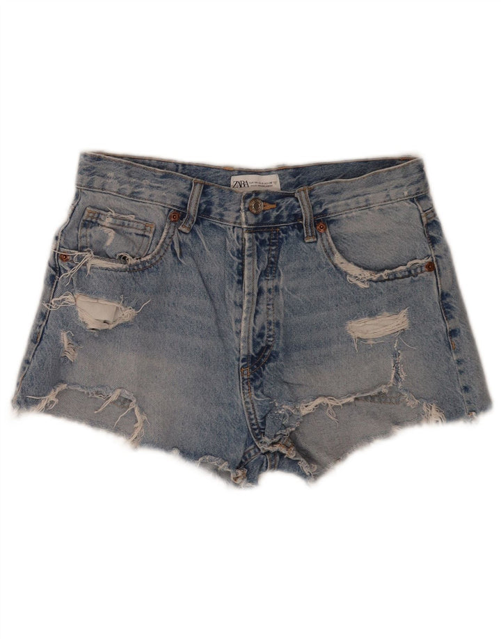 Zara Damen Distressed Denim Shorts EU 38 Small W28 Blaue Baumwolle