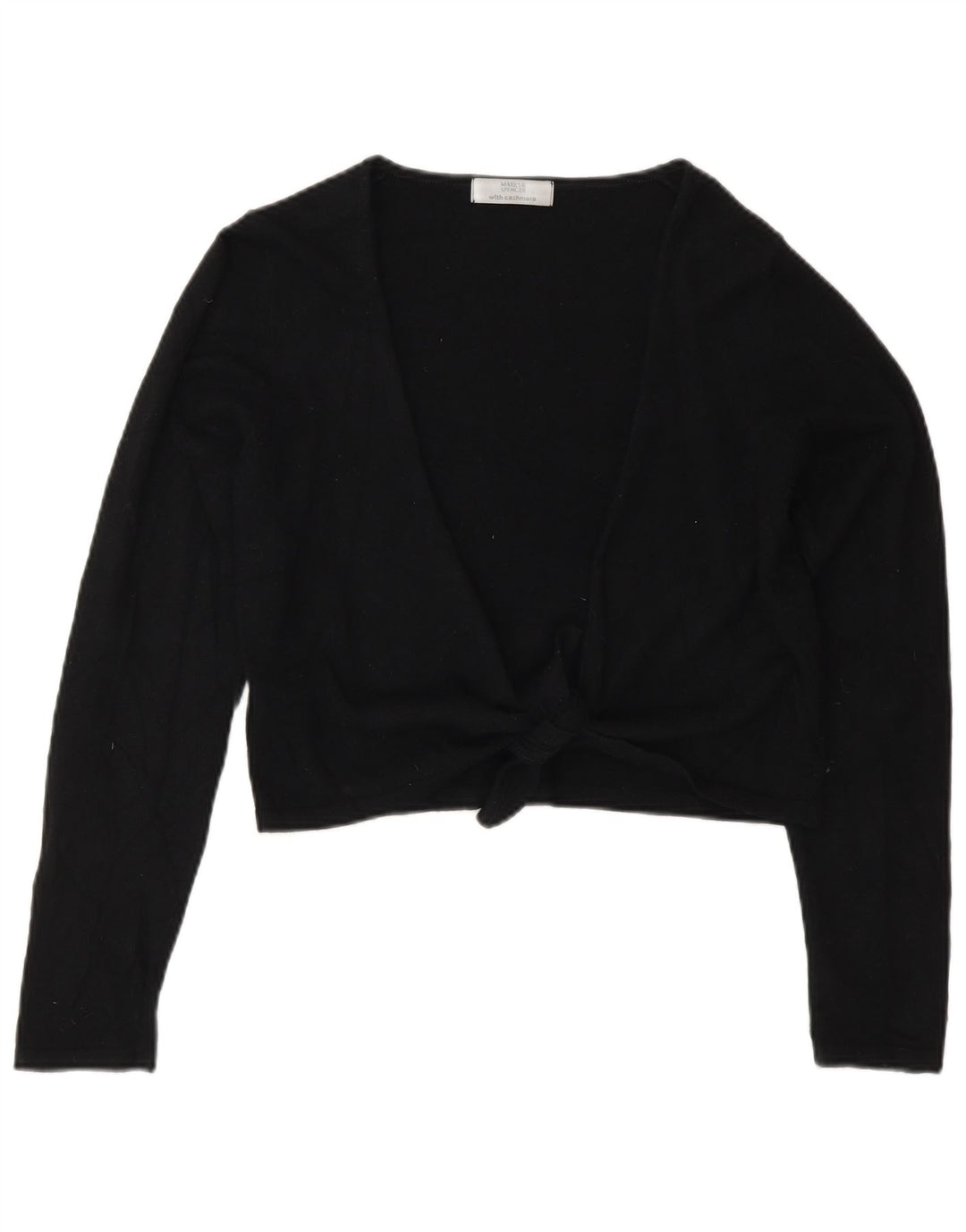 Marks & Spencer Damen Crop Cardigan Pullover UK 10 Small Schwarze Viskose