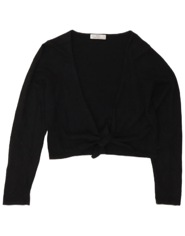 Marks & Spencer Damen Crop Cardigan Pullover UK 10 Small Schwarze Viskose
