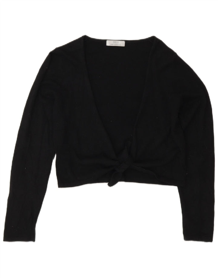 Marks & Spencer Damen Crop Cardigan Pullover UK 10 Small Schwarze Viskose